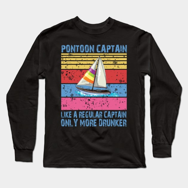 Pontoon Captain Retro Long Sleeve T-Shirt by Imutobi